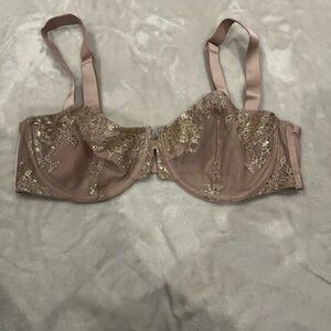 Elegant Lace Embroidered Bra - nude and Gold